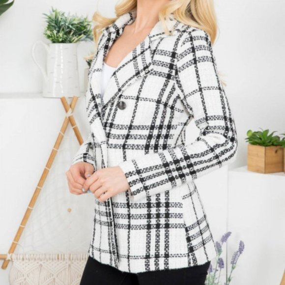 BOHO Business White Black button front Blazer - Picture 3 of 5